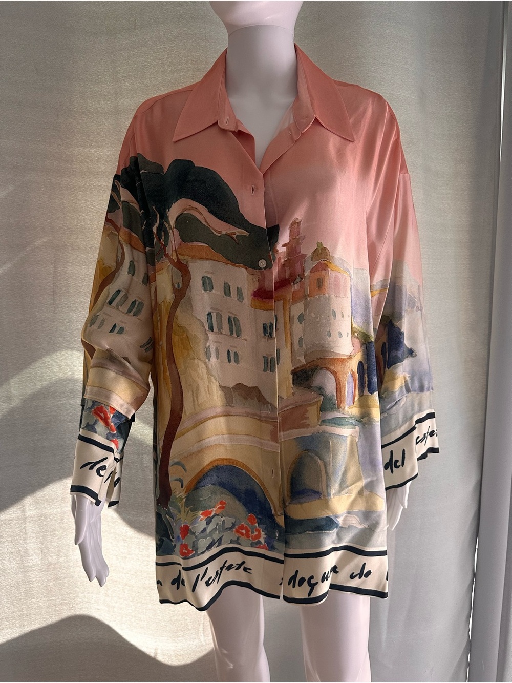 H&M Peach Scenic Print Two-Piece Set (Top and Shorts)